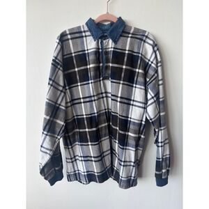 Vintage 90s Structure Active Wear Plaid Polo‎ Rugby Long Sleeve Shirt Large